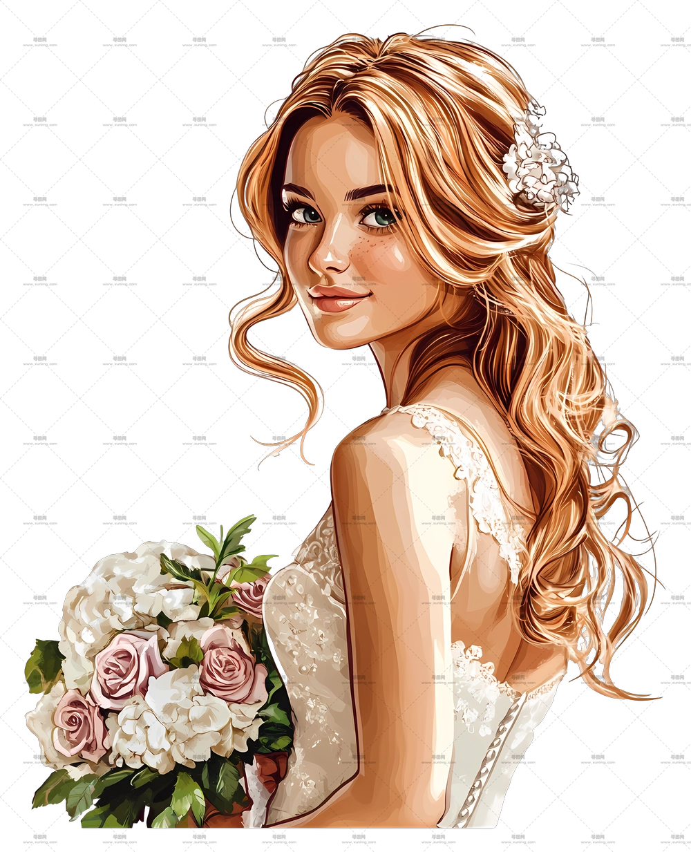 婚礼女孩 – 拥有花束的美新娘PNG免抠图预览图