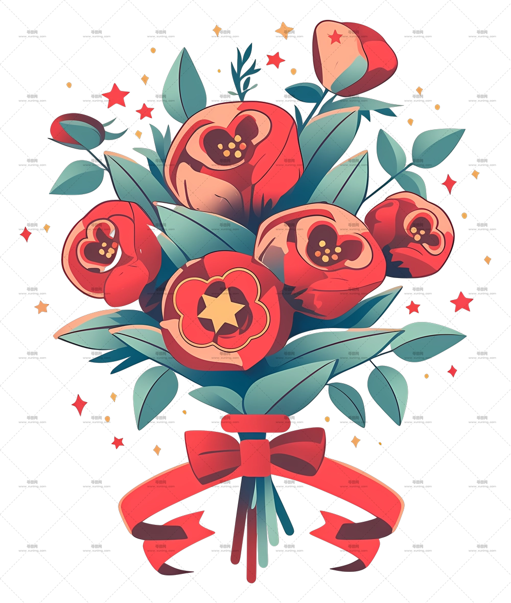 花束纹身 – 带丝带的鲜花束PNG免抠图预览图