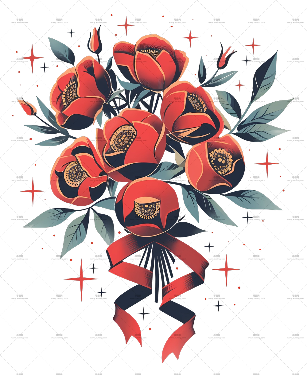 花束纹身 – 红玫瑰束PNG免抠图预览图