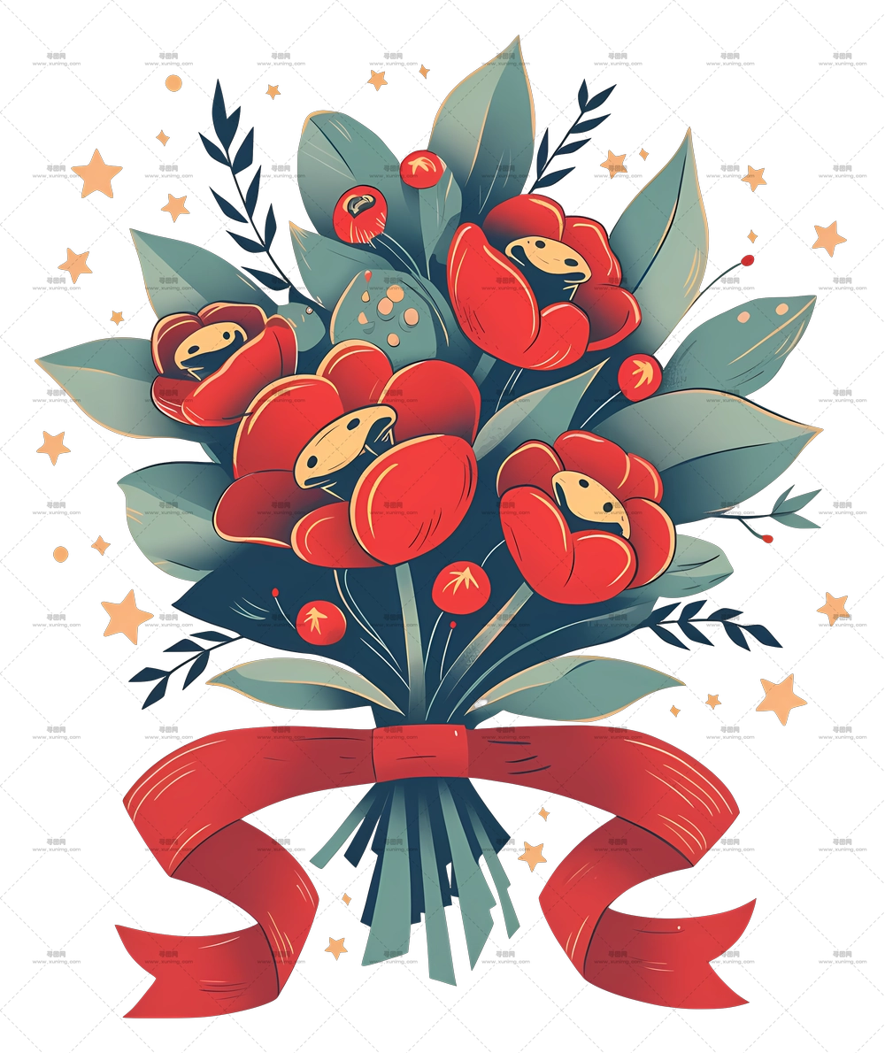 花束纹身 – 带丝带的红花束PNG免抠图预览图