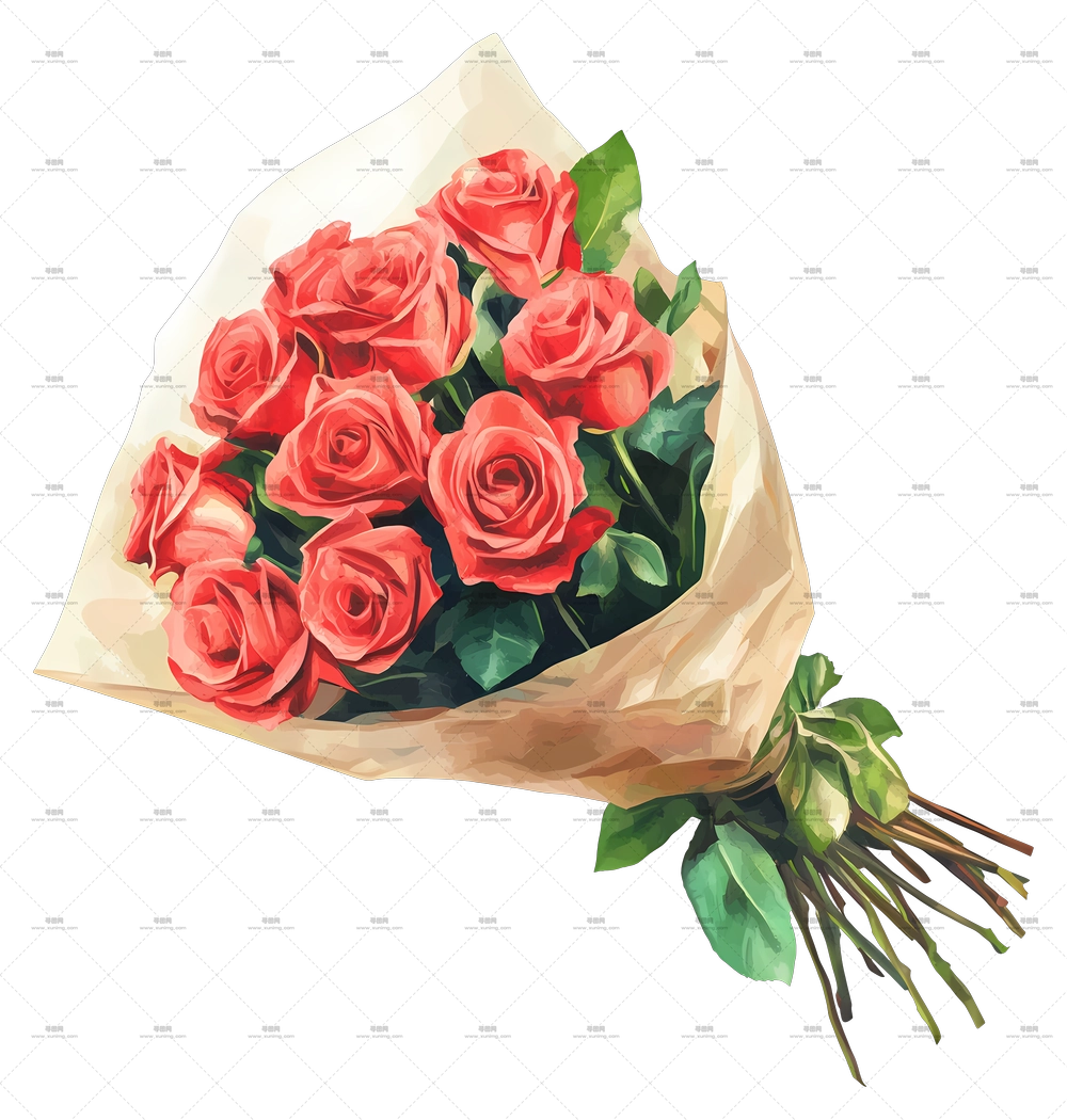 红玫瑰束 – 适合浪漫场合的红玫瑰束PNG免抠图预览图