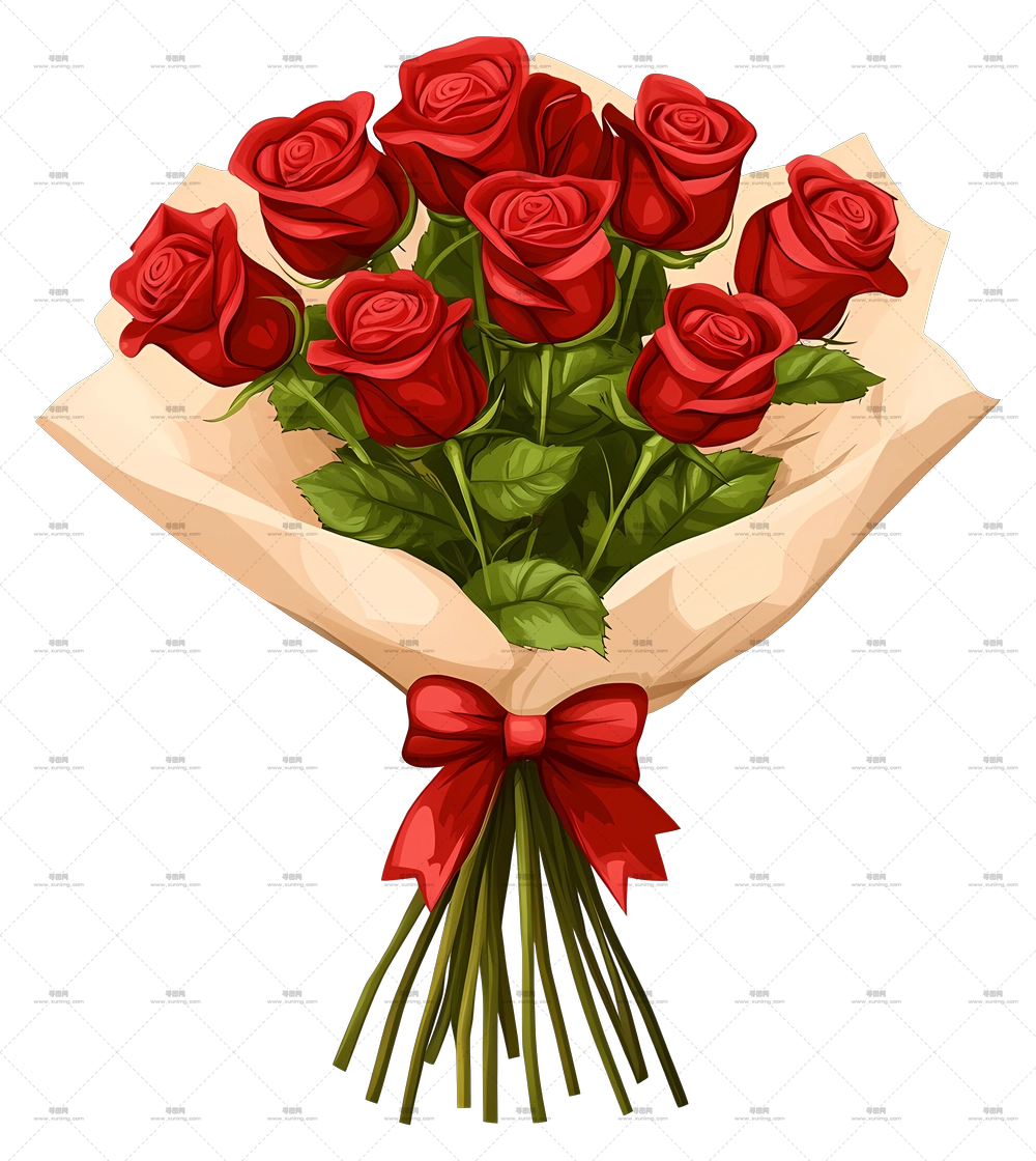 红玫瑰束 – 适合浪漫场合的红玫瑰束PNG免抠图预览图