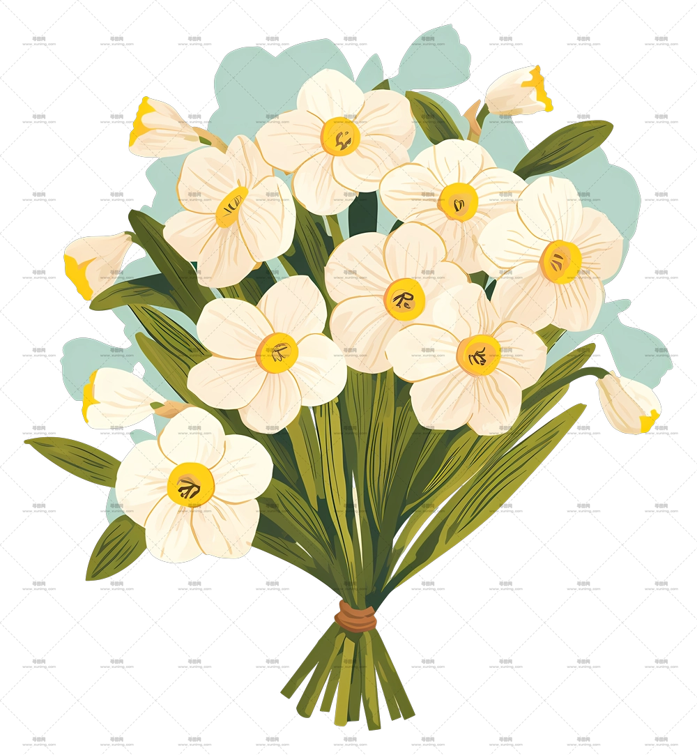 白花 – 带绿叶的白花束PNG免抠图预览图