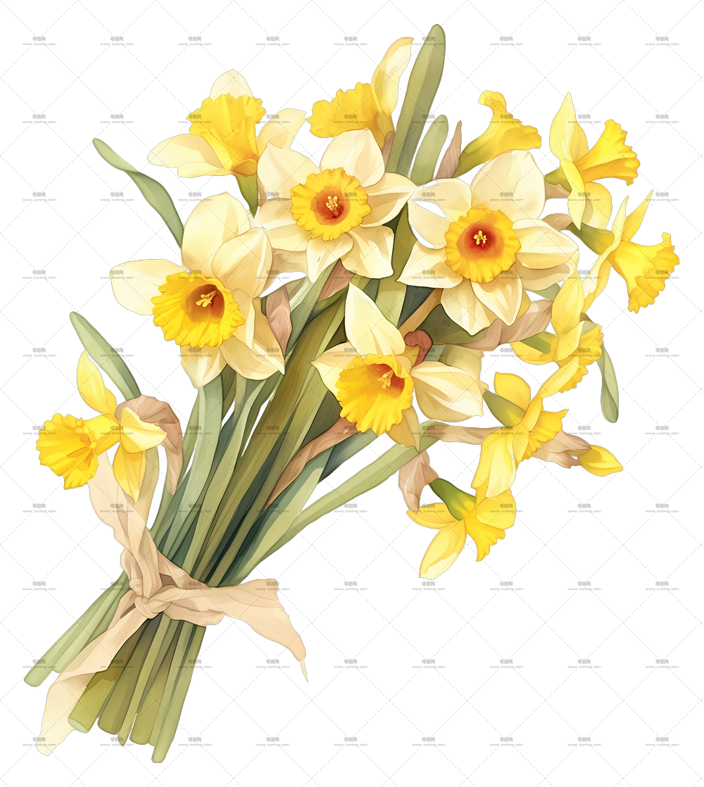 水仙节 – 精美的黄色郁金香花束插画PNG免抠图预览图