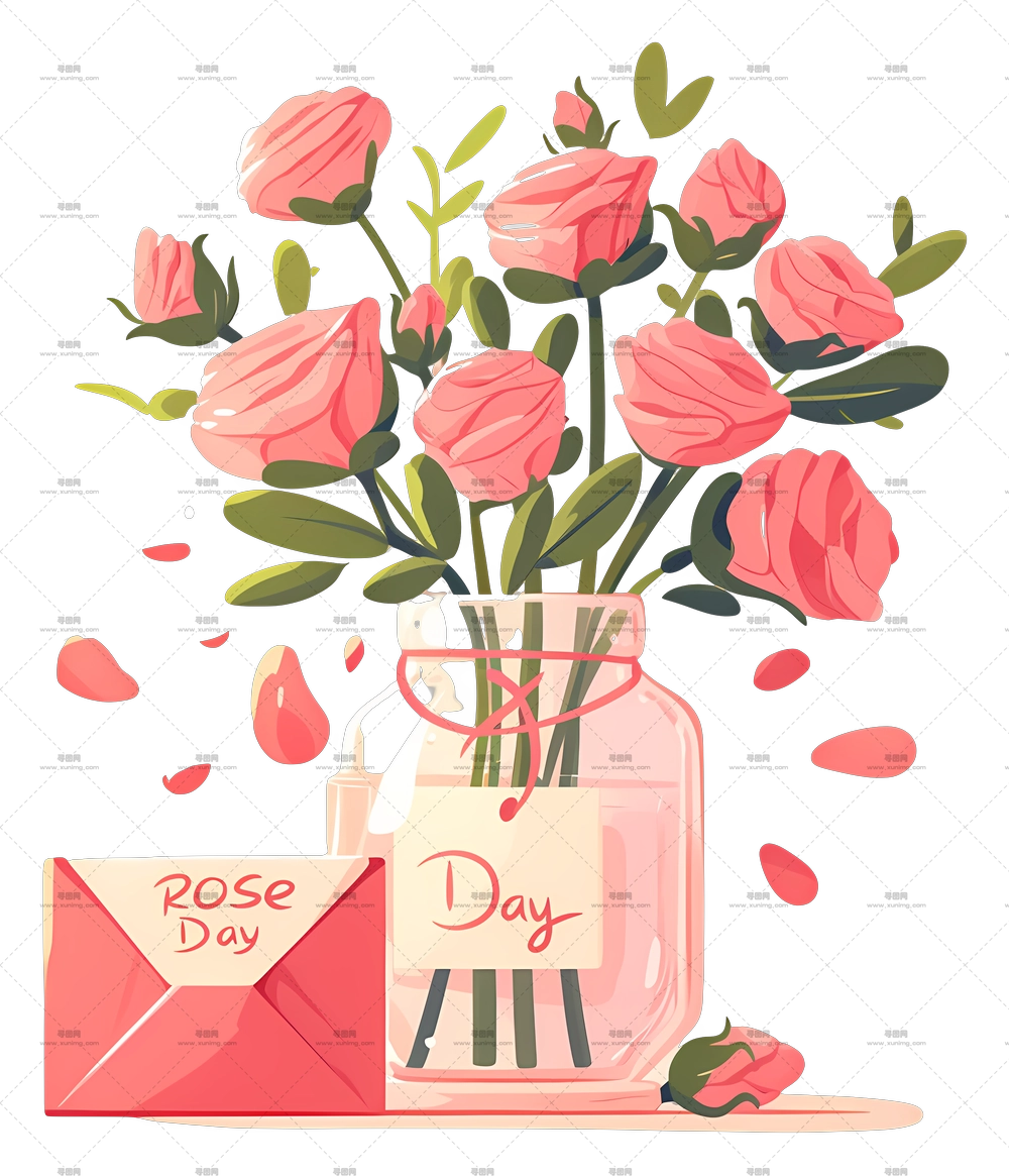 玫瑰日 – 带信封的玫瑰日花束PNG免抠图预览图