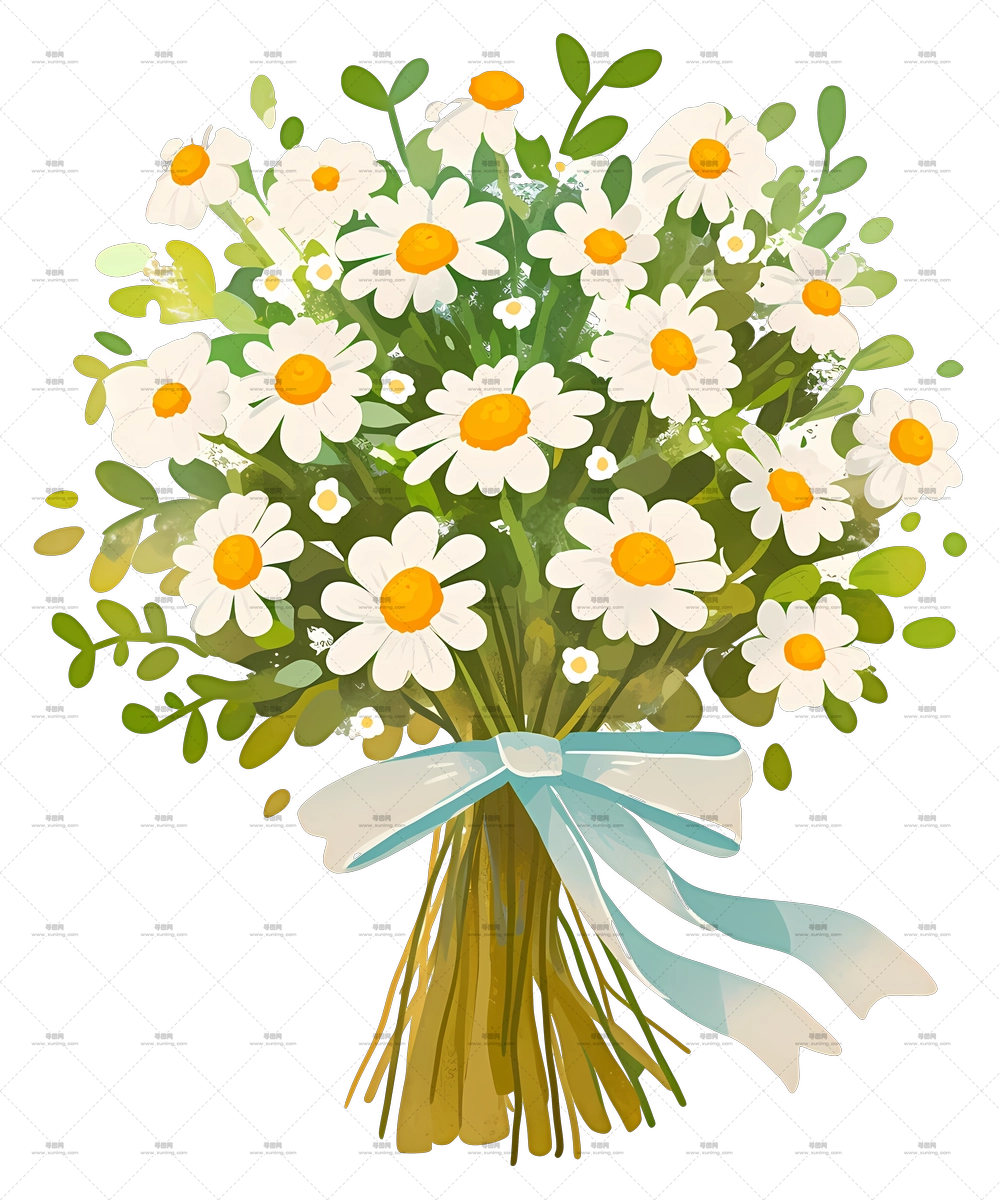 雏菊花束 – 带丝带的美妙雏菊花束PNG免抠图预览图