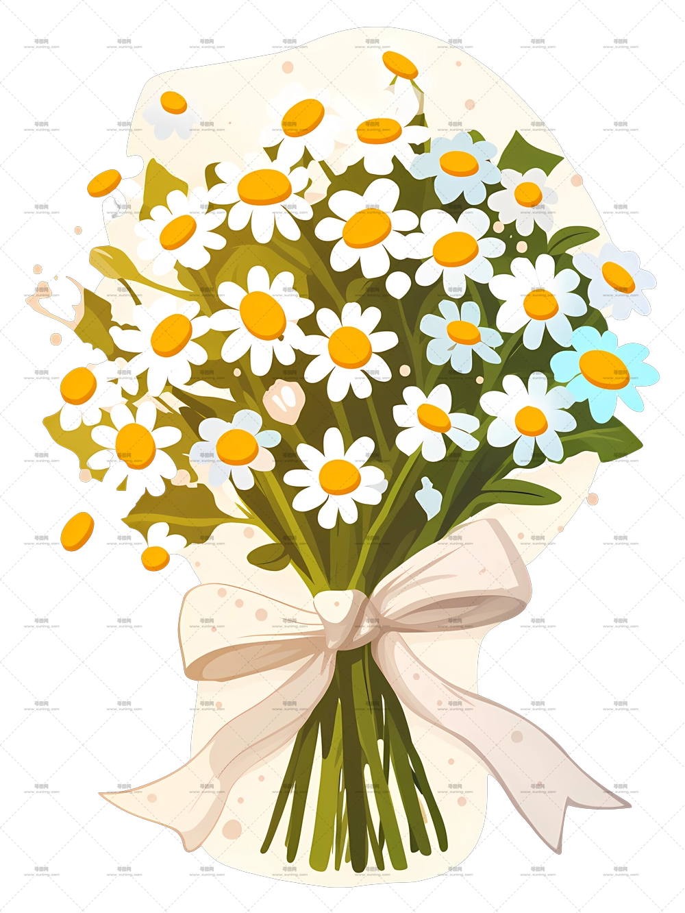 雏菊花束 – 带丝带插画的雏菊花束PNG免抠图预览图
