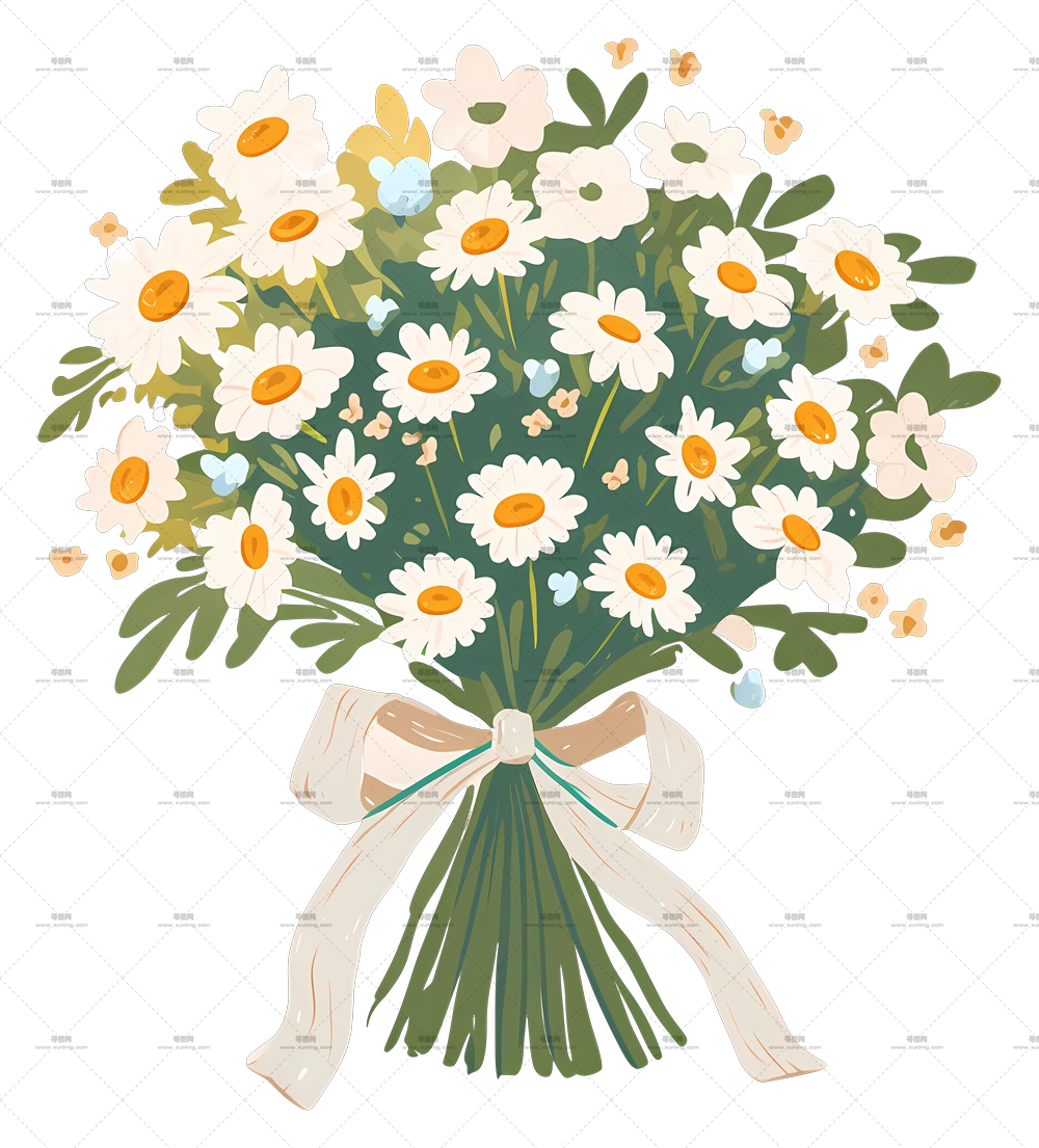 雏菊花束 – 带绿色茎的雏菊花束PNG免抠图预览图