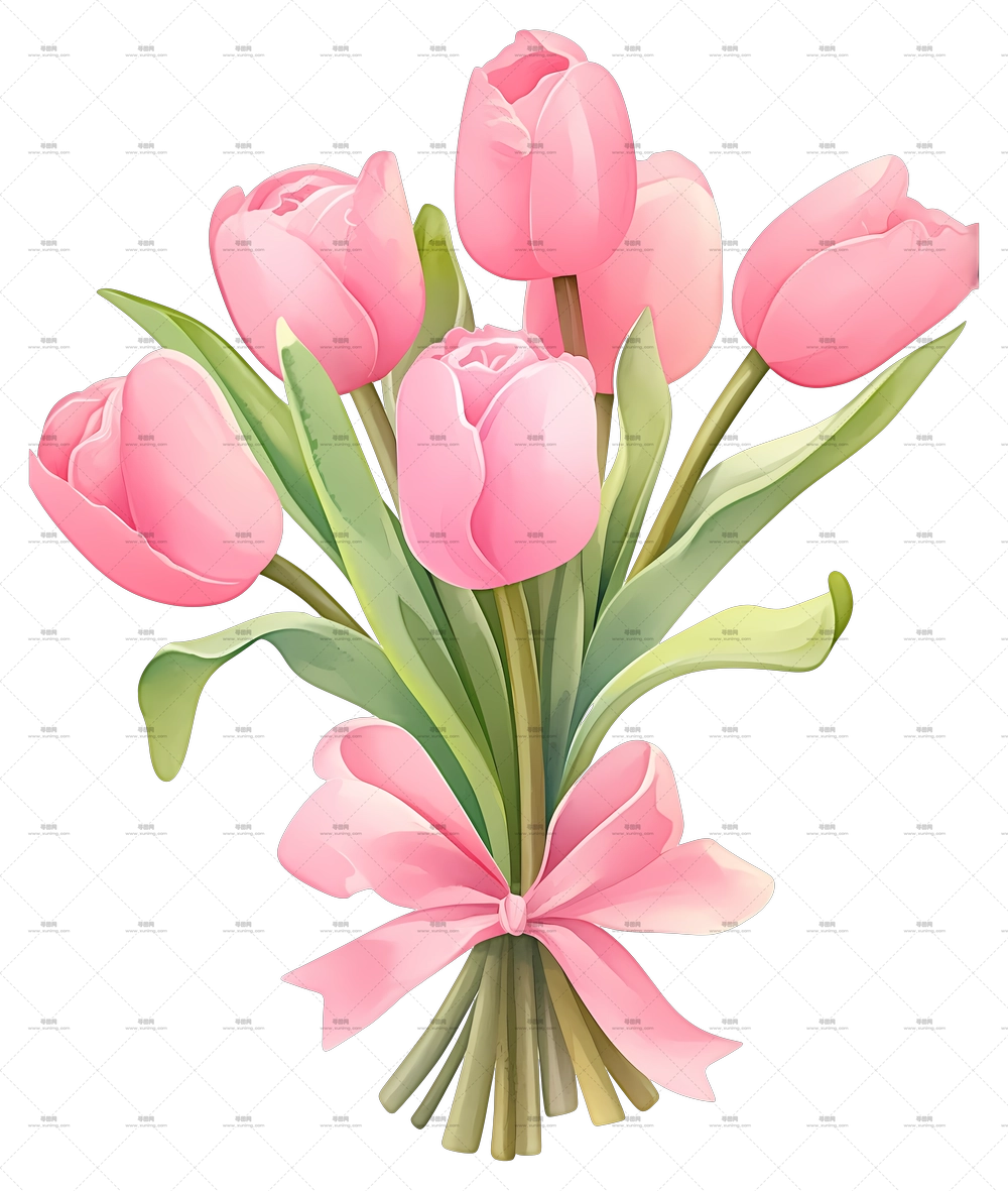 郁金香花束 – 精美的粉色郁金香花束装饰PNG免抠图预览图