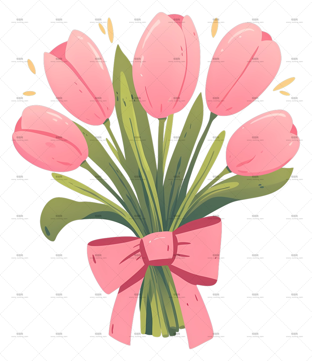 郁金香花束 – 精美的粉色郁金香花朵花束PNG免抠图预览图