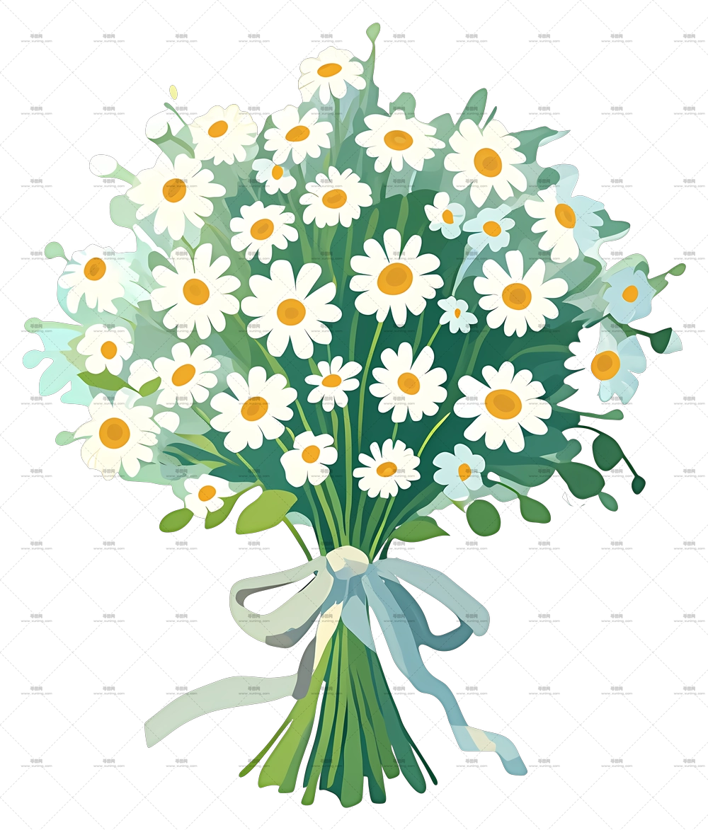 雏菊束 – 带丝带的白色雏菊束PNG免抠图预览图