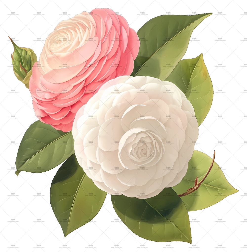 山茶花 – 优雅的山茶花花束PNG免抠图预览图