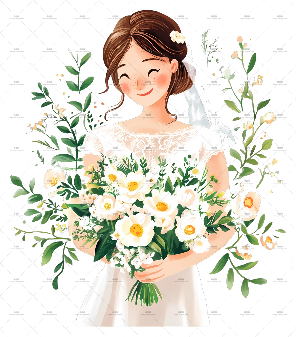 婚礼鲜花 – 新娘与花束PNG免抠图预览图