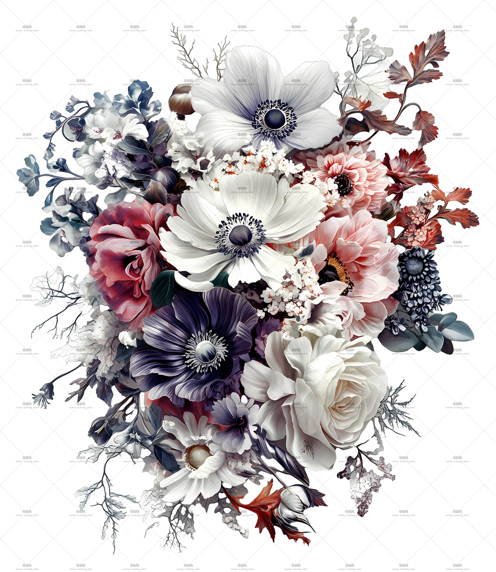 婚礼鲜花 – 淡彩与中性色调的优雅花束PNG免抠图预览图