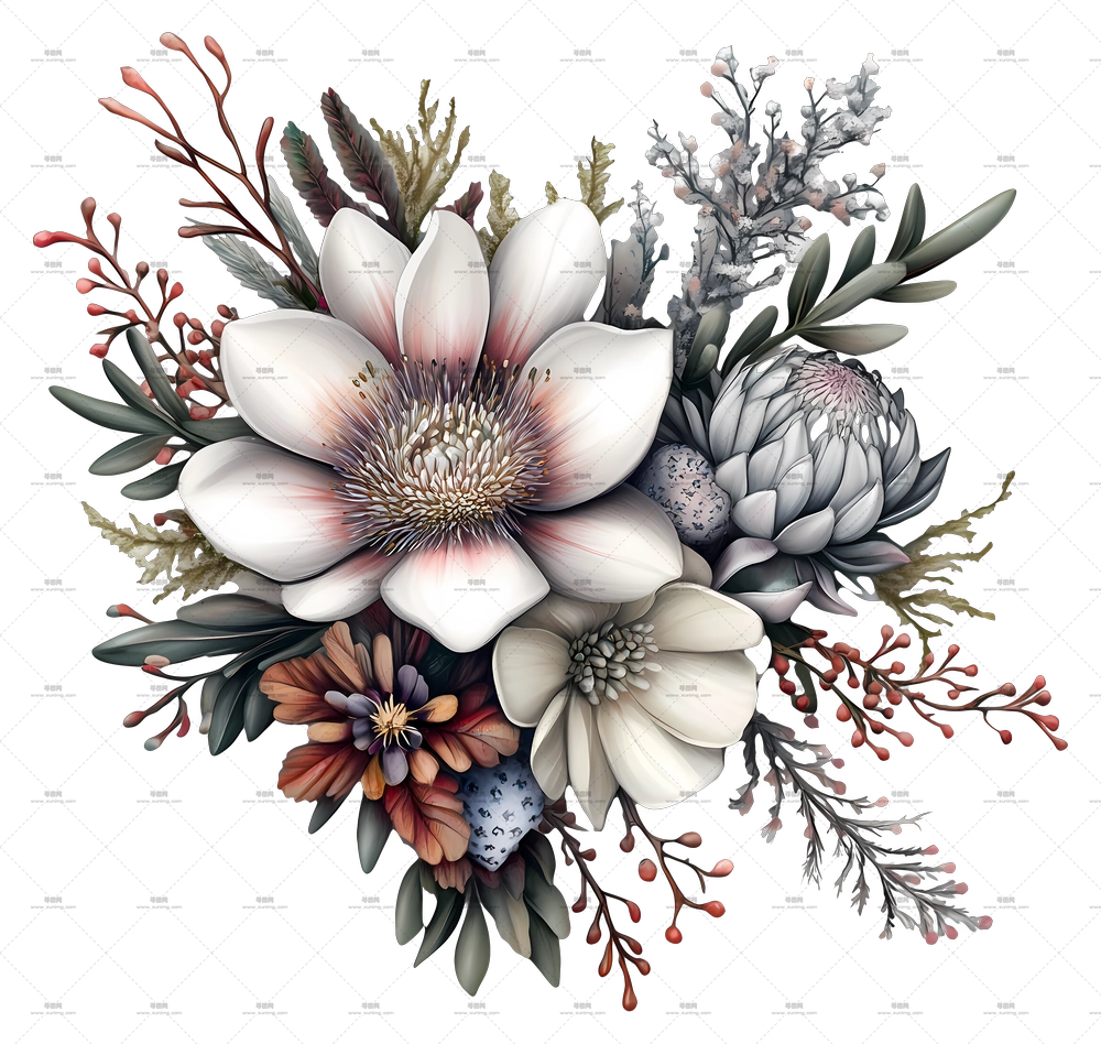 婚礼鲜花 – 单色花束PNG免抠图预览图