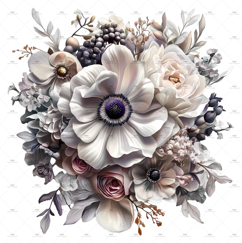 婚礼鲜花 – 粉色与白色玫瑰的美丽花束PNG免抠图预览图