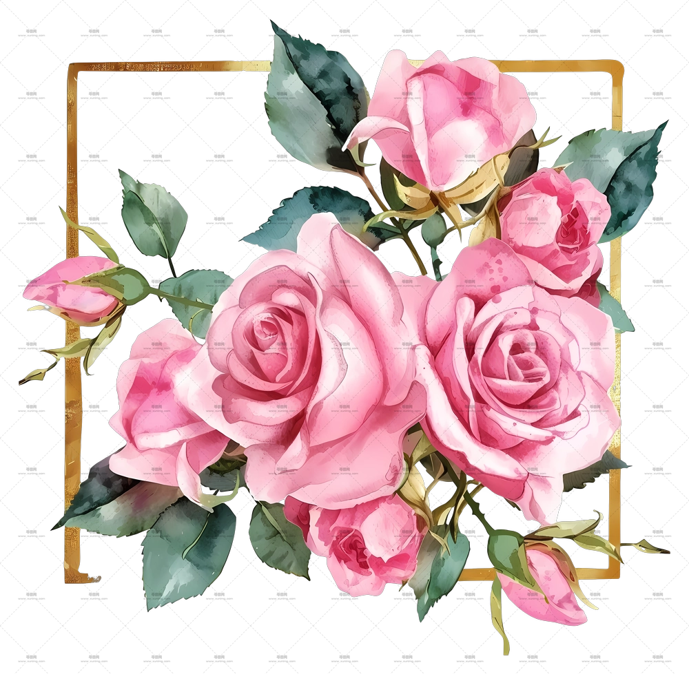 金框 – 优雅粉色玫瑰束PNG免抠图预览图
