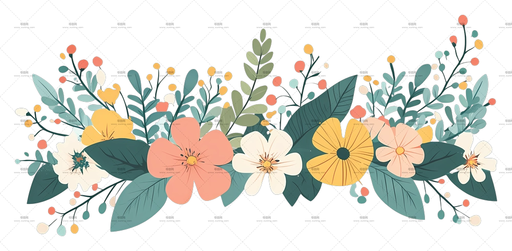 花边 – 多彩花卉束插画PNG免抠图预览图