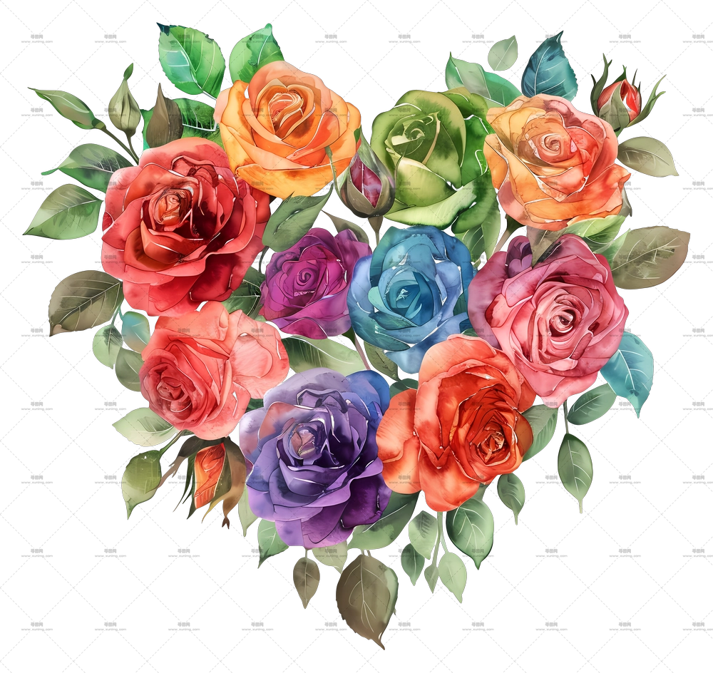 心花 – 心形彩色玫瑰束PNG免抠图预览图