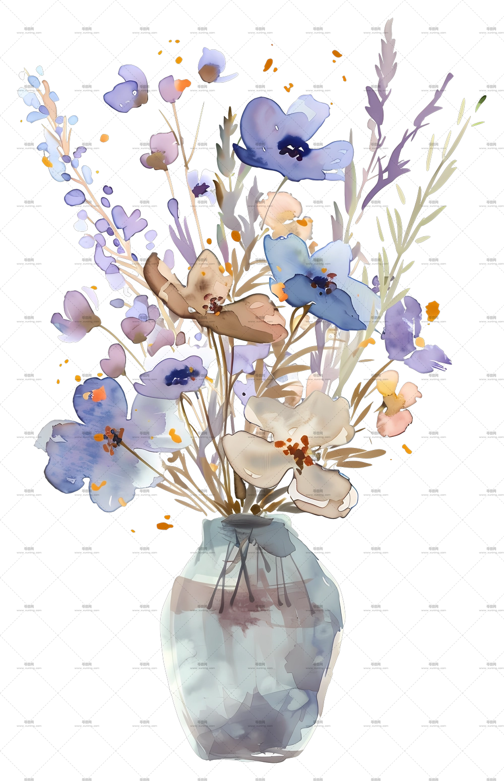 花瓶中的花 – 水彩风格野生花束PNG免抠图预览图