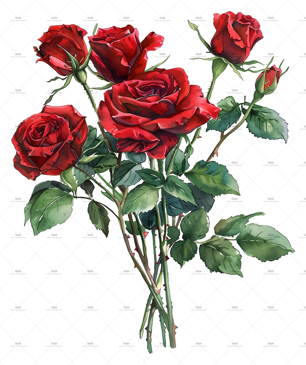 玫瑰花 – 红玫瑰花束插画PNG免抠图预览图