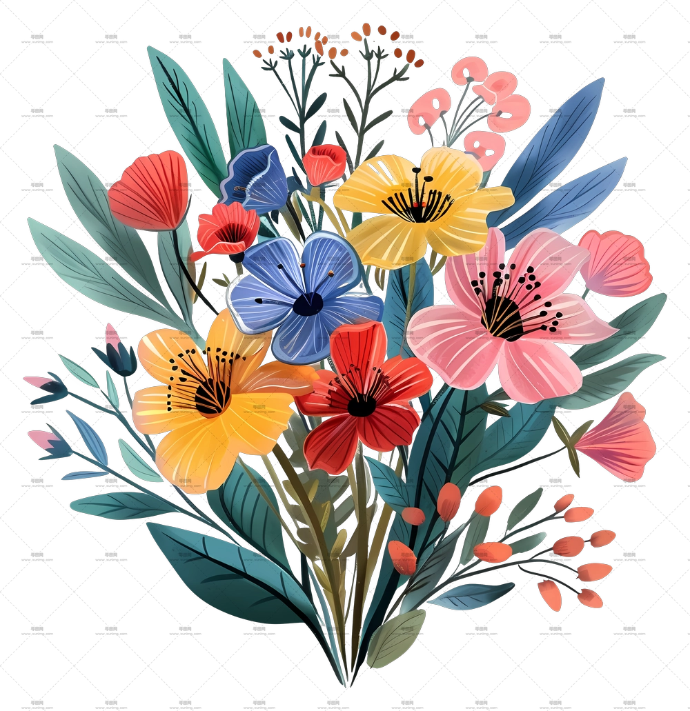 生动的花卉插花插画PNG免抠图预览图