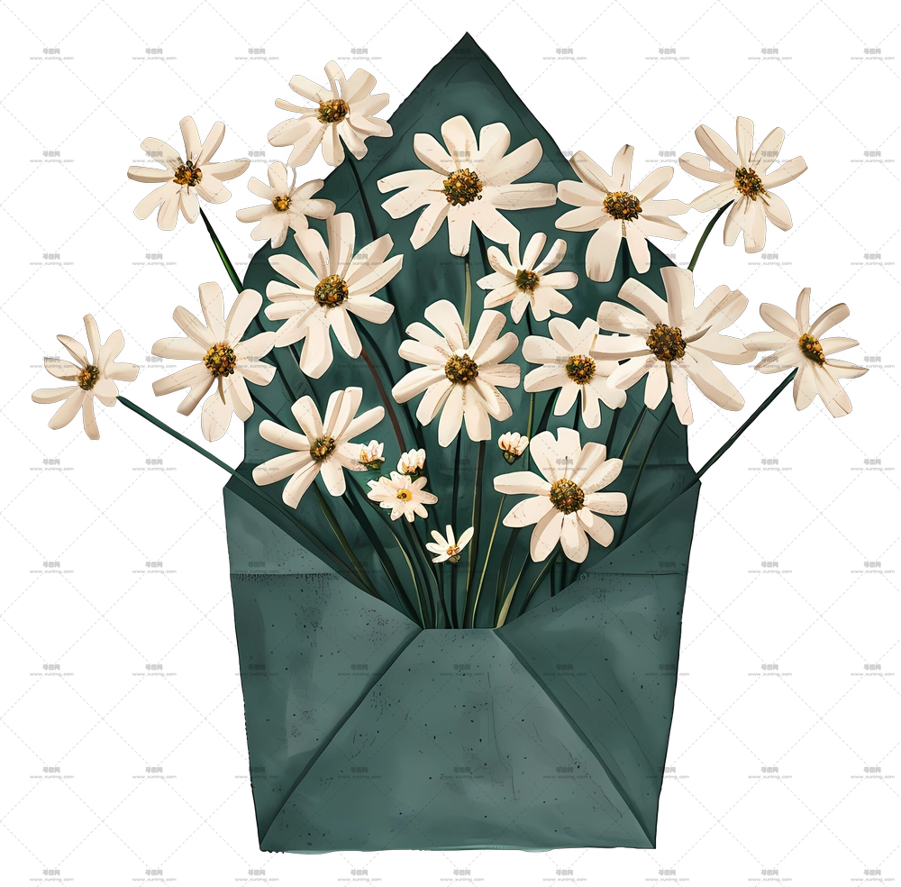 雏菊信封 – 信封中的花束插画PNG免抠图预览图