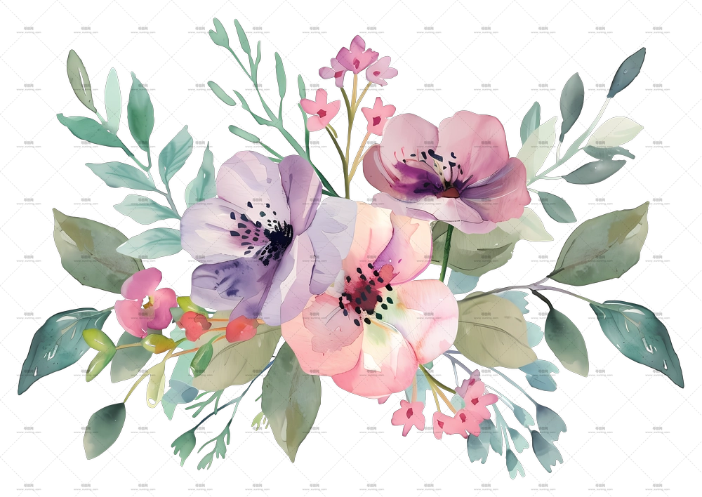 水彩花卉 – 淡彩水彩花卉束PNG免抠图预览图