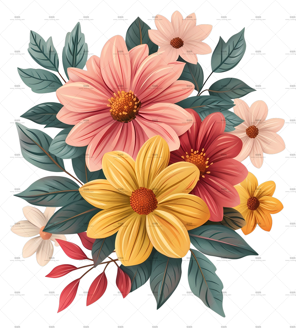 大丽花 – 多彩花束与季节性花朵PNG免抠图预览图