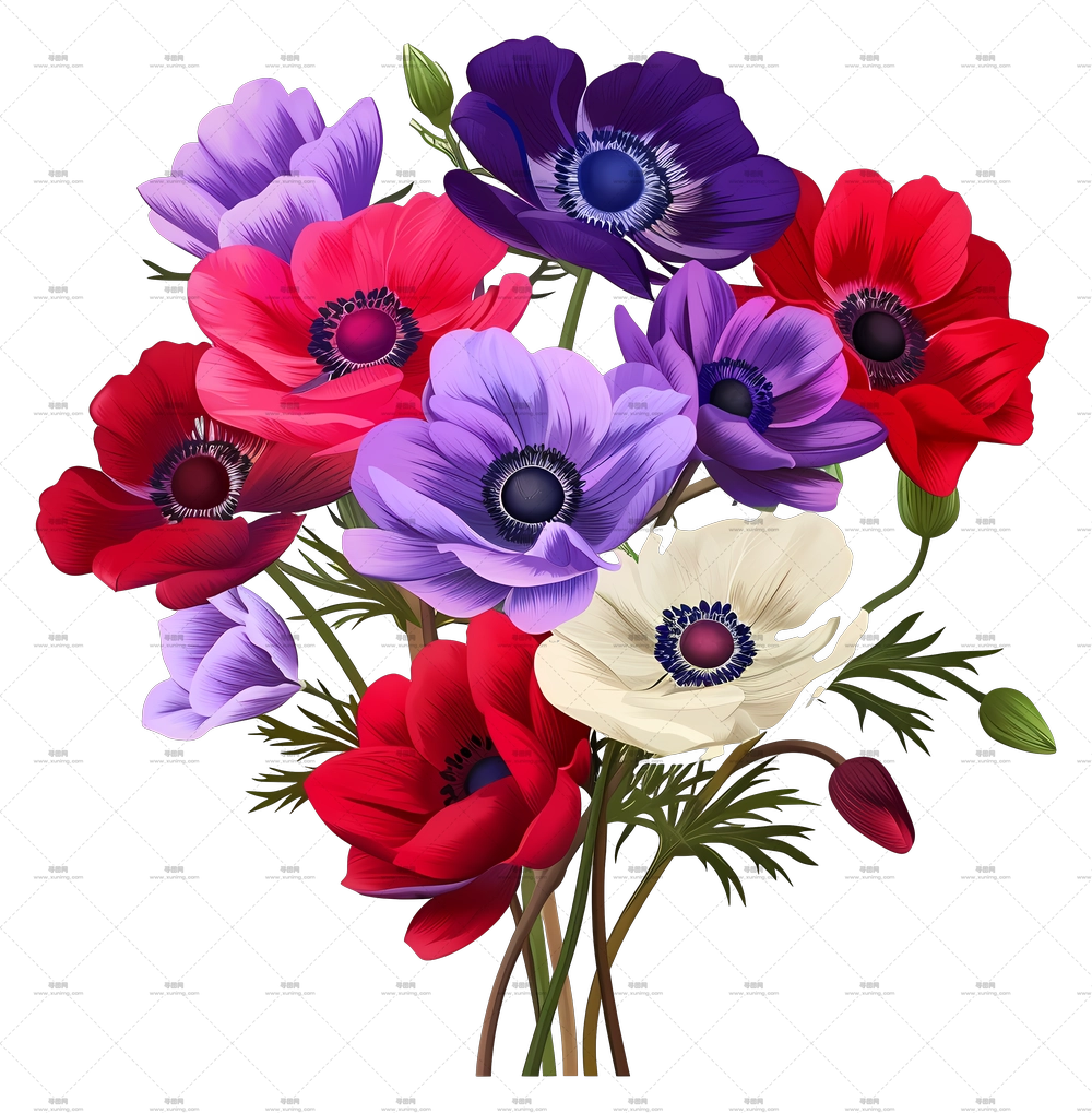 复古花朵 – 多彩风信子花束插画PNG免抠图预览图