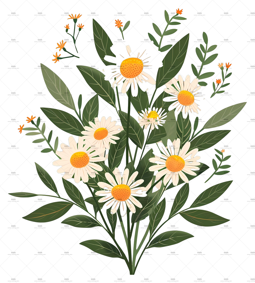 雏菊 – 带叶雏菊花束PNG免抠图预览图