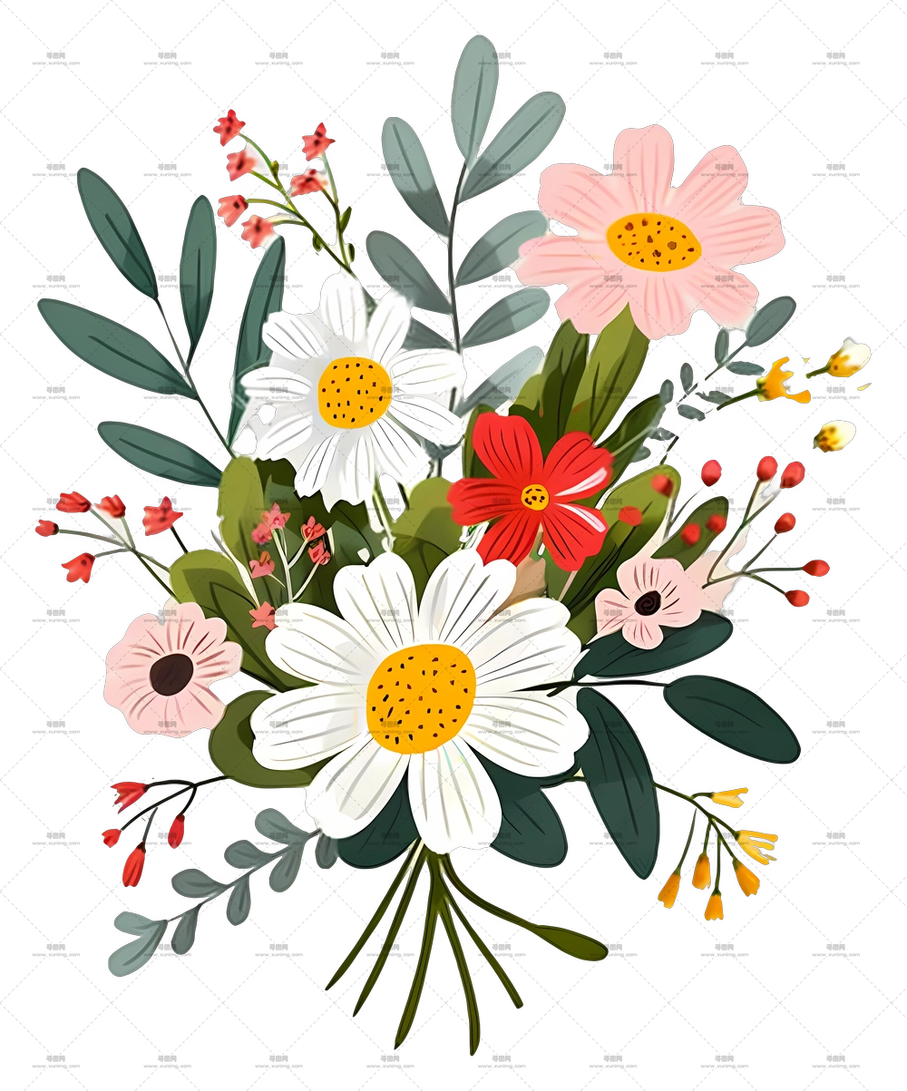 雏菊 – 色彩缤纷的花束插画PNG免抠图预览图