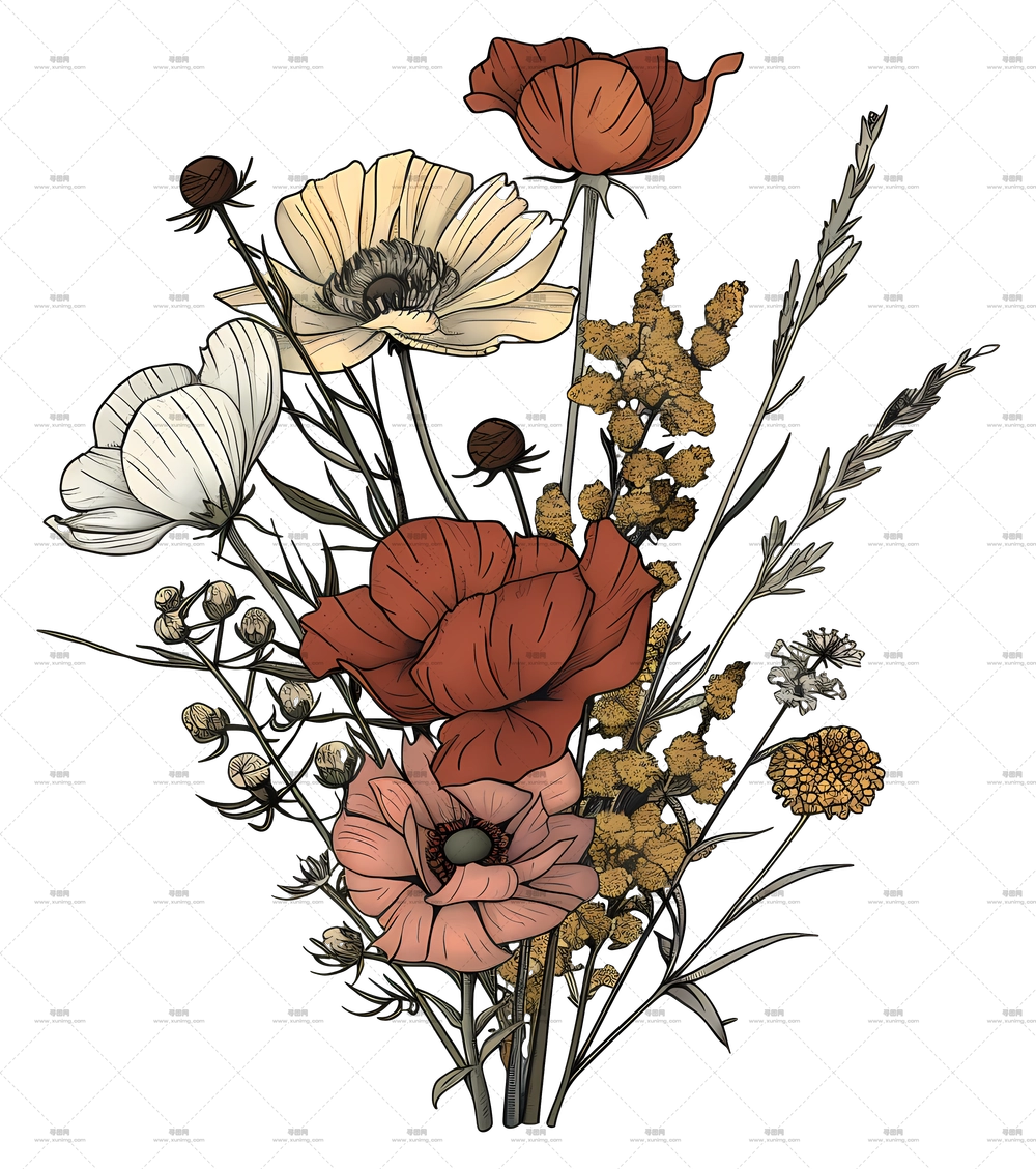 野花 – 野花束插画艺术PNG免抠图预览图