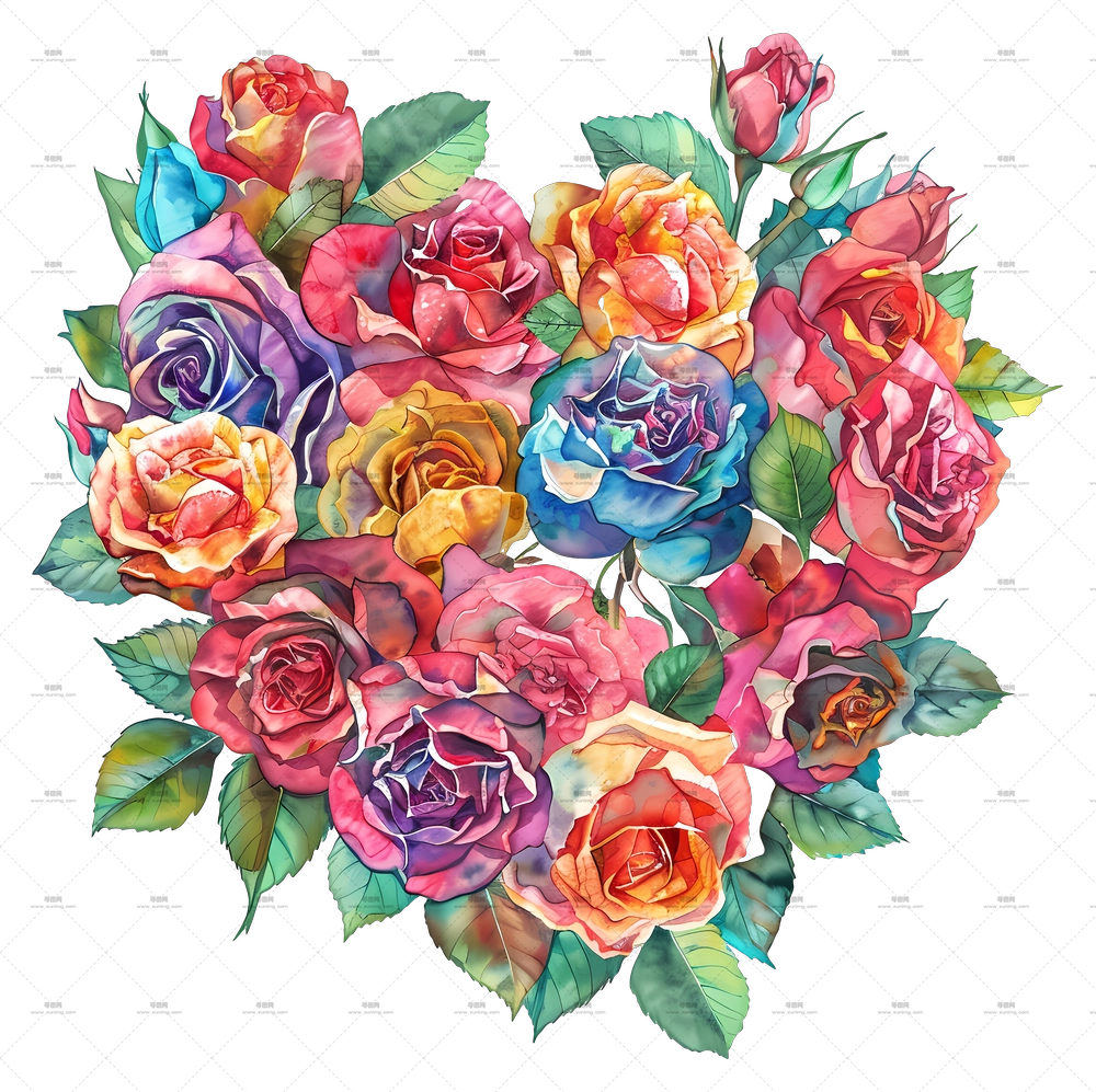 心形花 – 灵动的玫瑰束插画PNG免抠图预览图