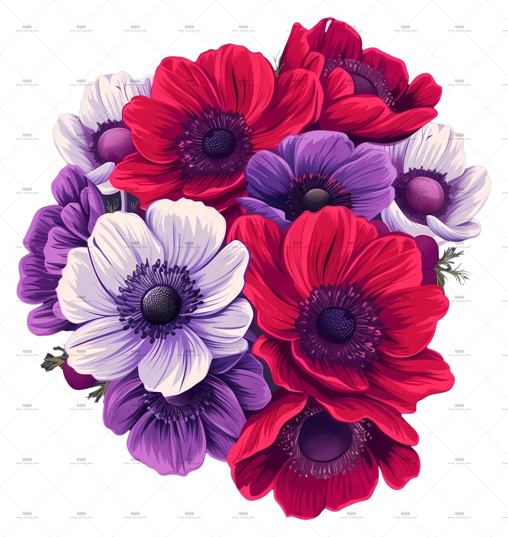 复古花卉 – 鲜艳风信子花束插画PNG免抠图预览图