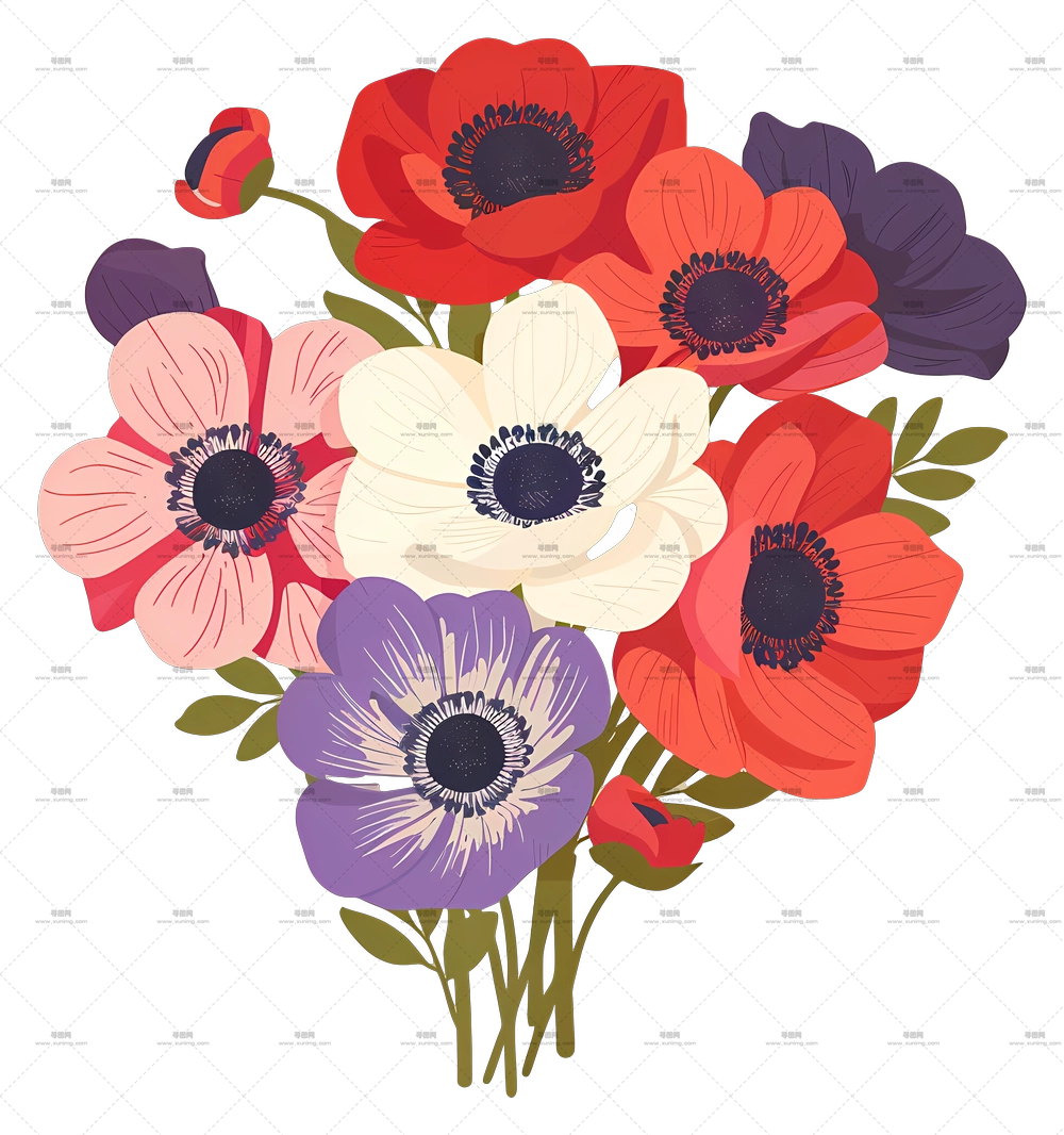 复古花朵 – 多彩花卉花束带风信子PNG免抠图预览图