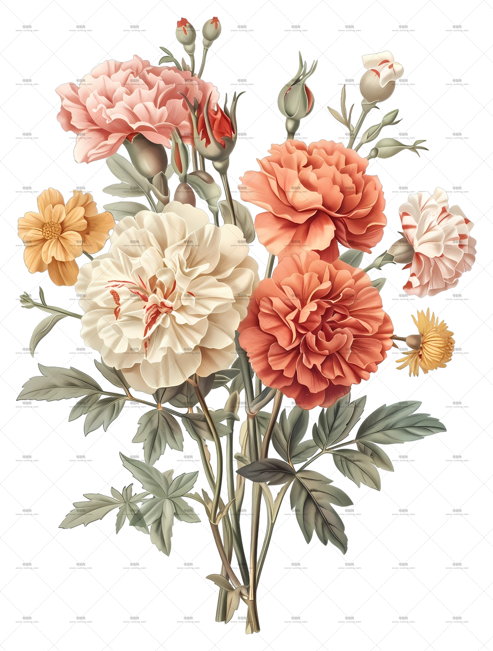 复古花朵 – 复古花束插画PNG免抠图预览图