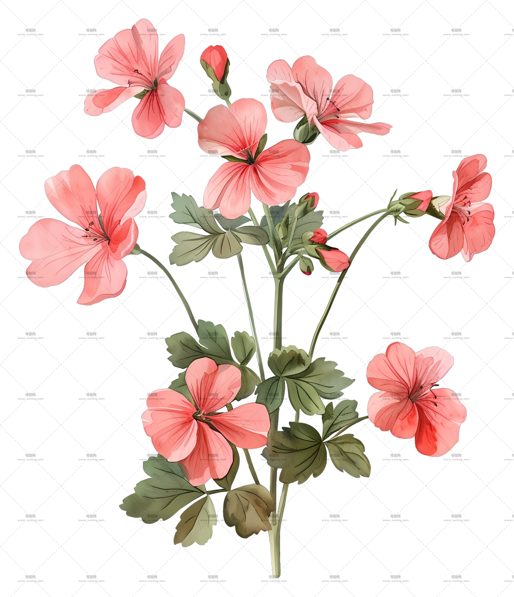 复古花朵 – 精美的粉色花朵束PNG免抠图预览图