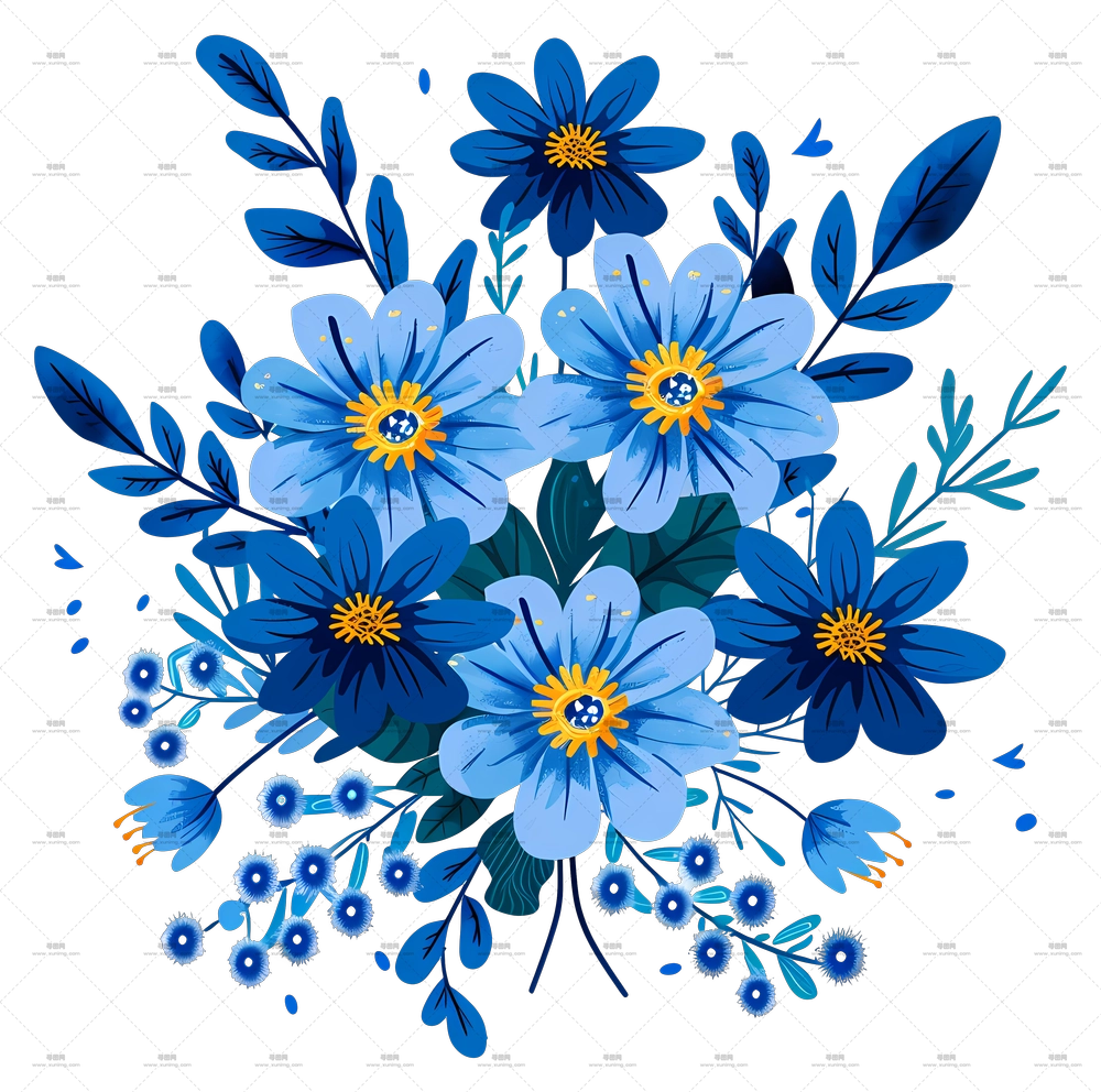 雏菊花朵 – 蓝色花朵束花卉插画PNG免抠图预览图