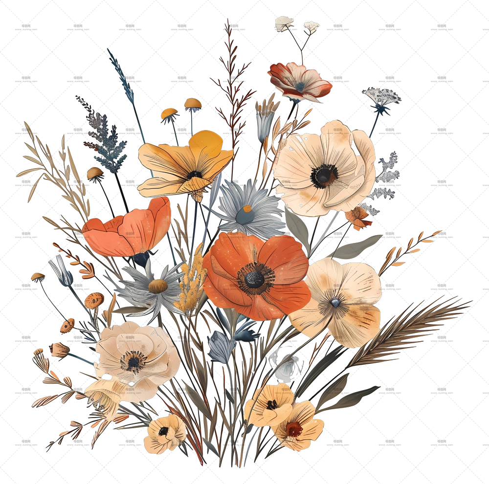 野花 – 美丽野花束插画PNG免抠图预览图