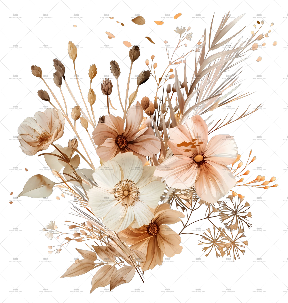 干花 – 乡村风格秋季花卉束插画PNG免抠图预览图