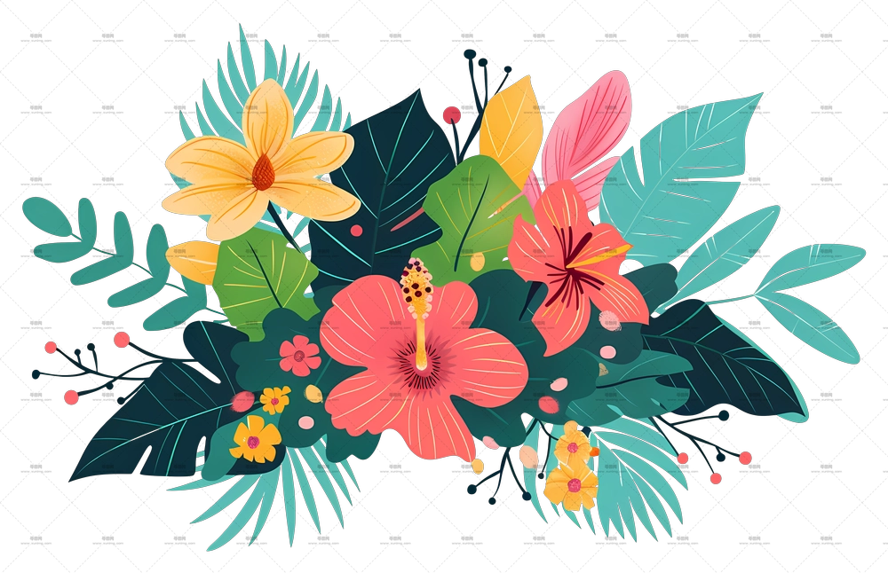 热带花朵 – 多彩热带花束插花PNG免抠图预览图
