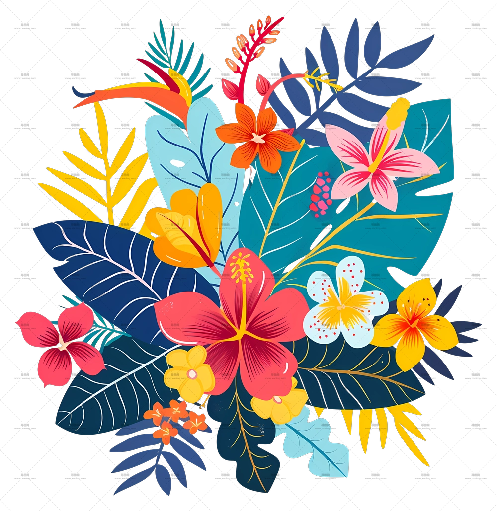 热带花朵 – 明亮多彩热带花卉花束PNG免抠图预览图