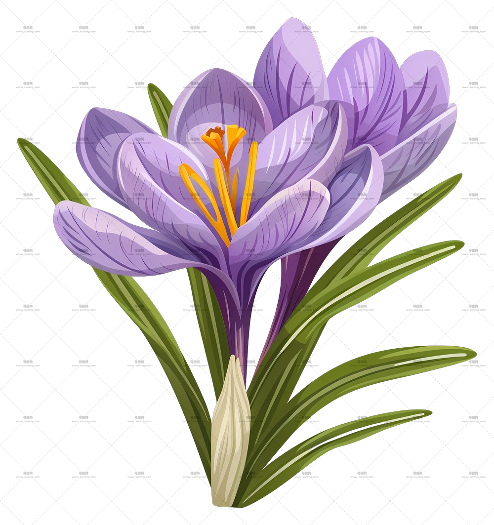 藏红花花 – 紫色番红花花束插画PNG免抠图预览图