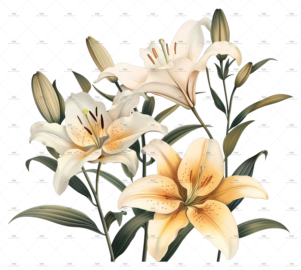 百合花 – 带真实花卉细节的白百合花束PNG免抠图预览图