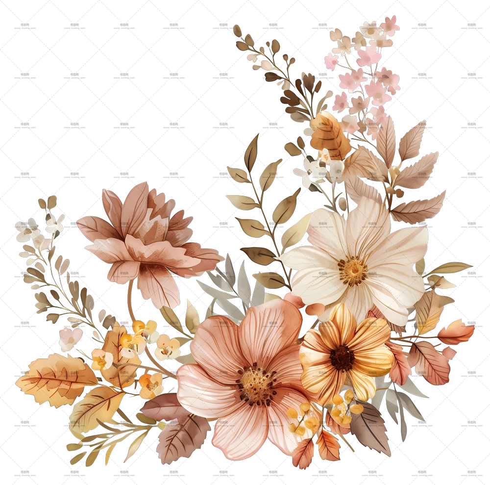 秋花 – 水彩花卉束插画PNG免抠图预览图