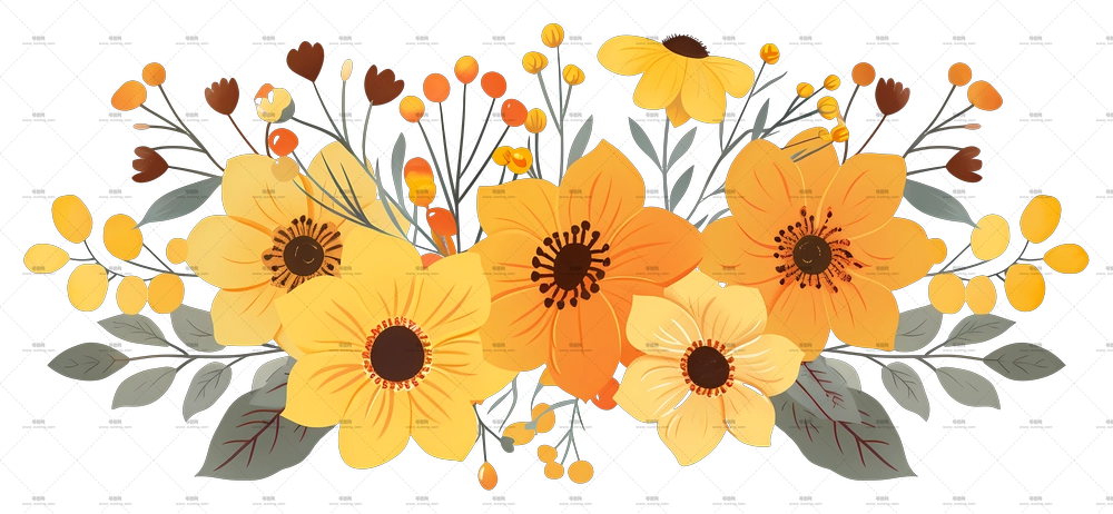秋花 – 黄色花卉设计插画PNG免抠图预览图