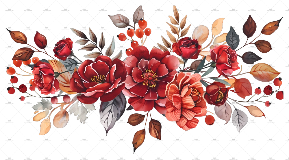 秋日花束 – 红色花卉束带秋日元素PNG免抠图预览图