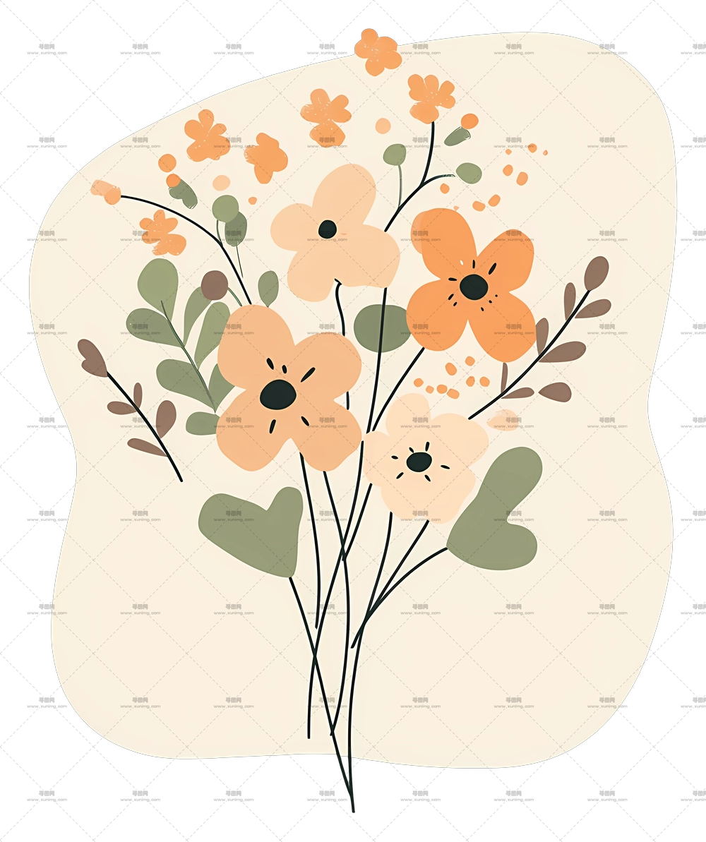 橙色花卉花束插画PNG免抠图预览图