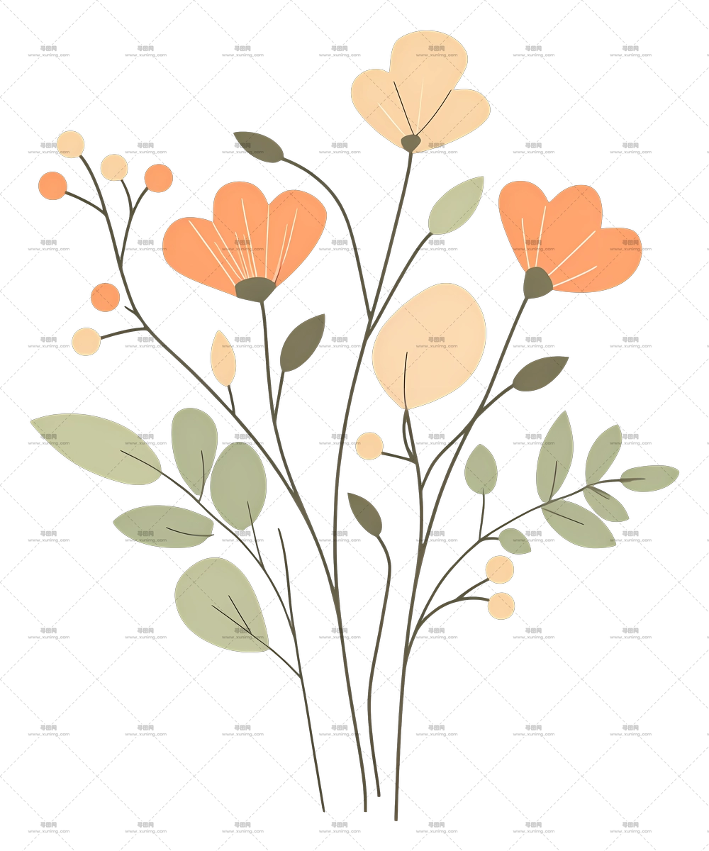 极简风格花束插画PNG免抠图预览图